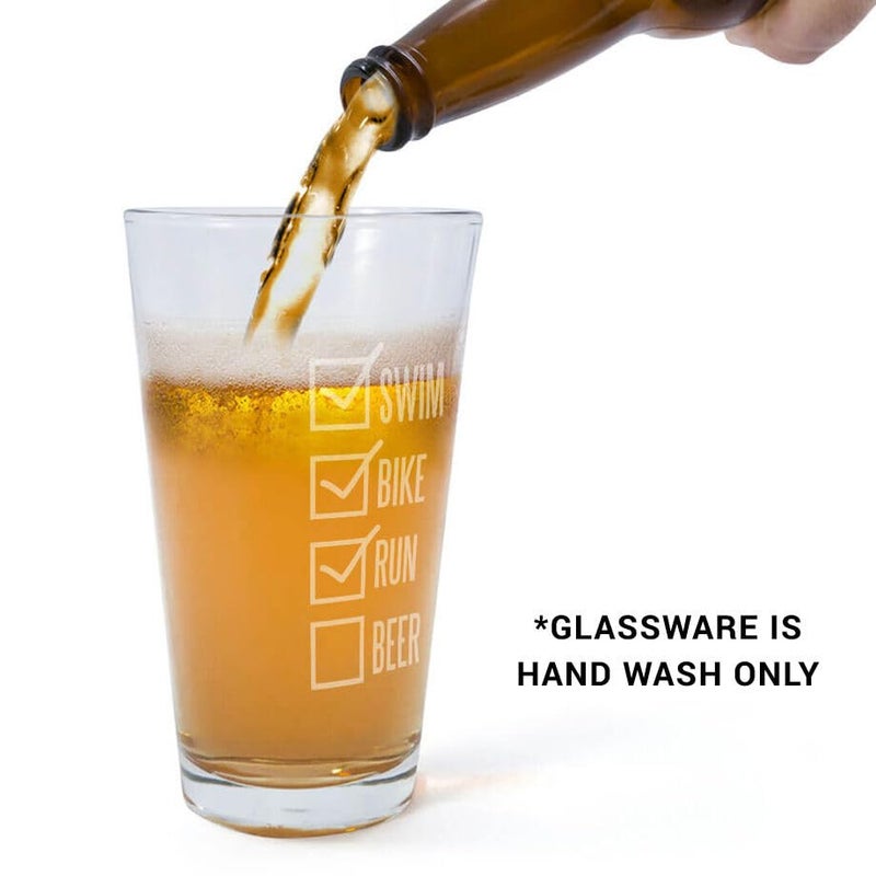 Gone For a Run Swim Bike Run Checklist Engraved Beer Pint Glass | 16 oz. - Image 5